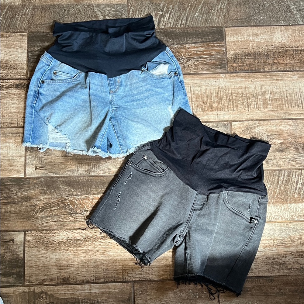 2-Pack Maternity Denim Shorts with Fold-Over Waistband - Light & Dark Wash